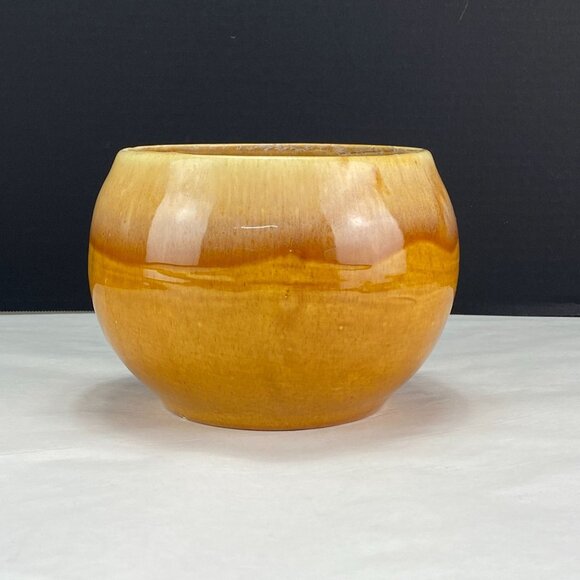 Vintage Retro Pottery Yellow Gold Drip Glaze Flower Pot Planter - Picture 3 of 11